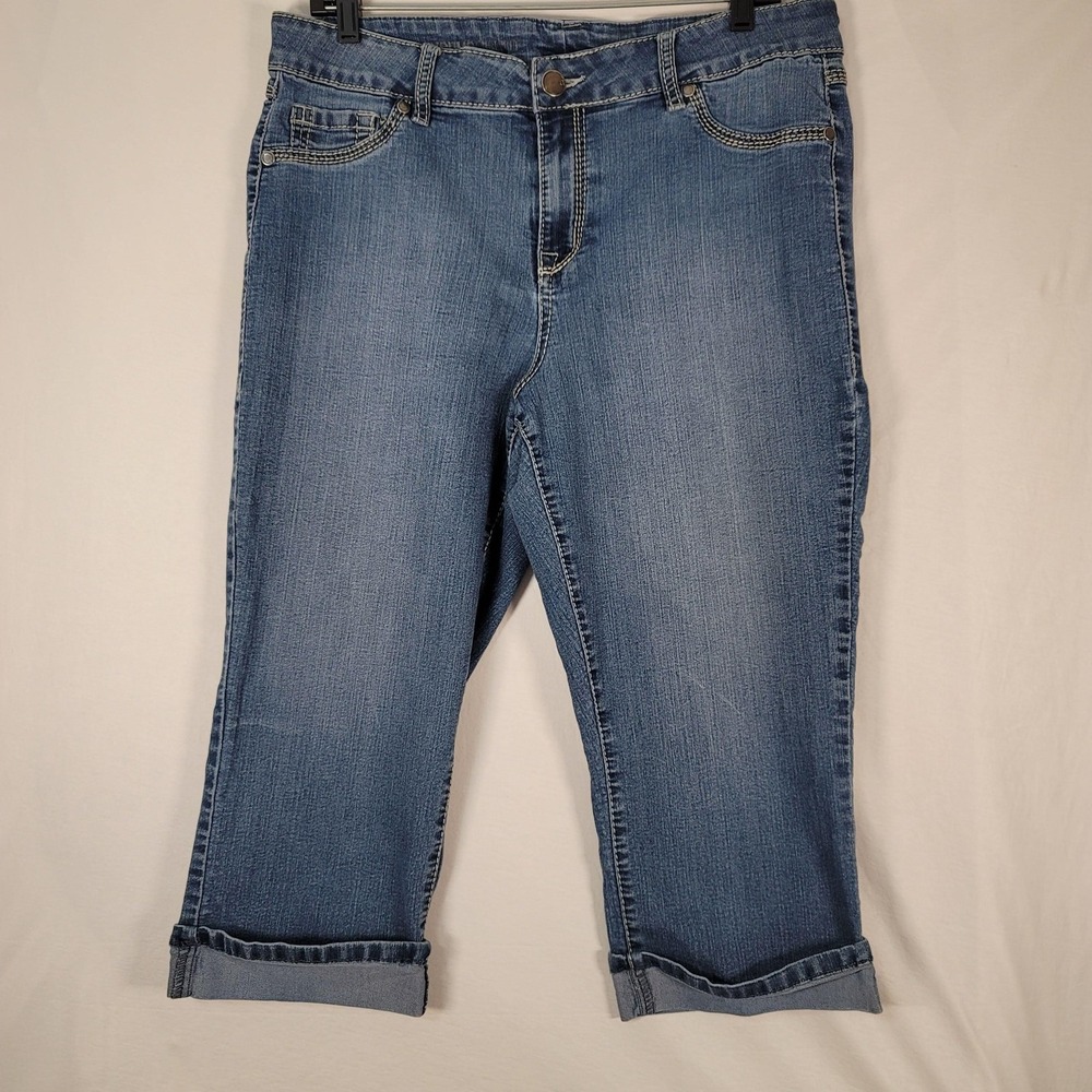 Avenue Denim Capri Jeans Womens 16 Blue Stretch Cuffed Cropped Summer Casual